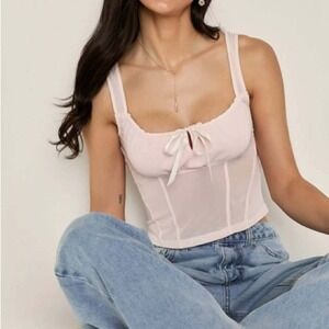 Francesca's Pink Corset Tank Top Women's M Fitted Bustier Style Sheer Romantic
